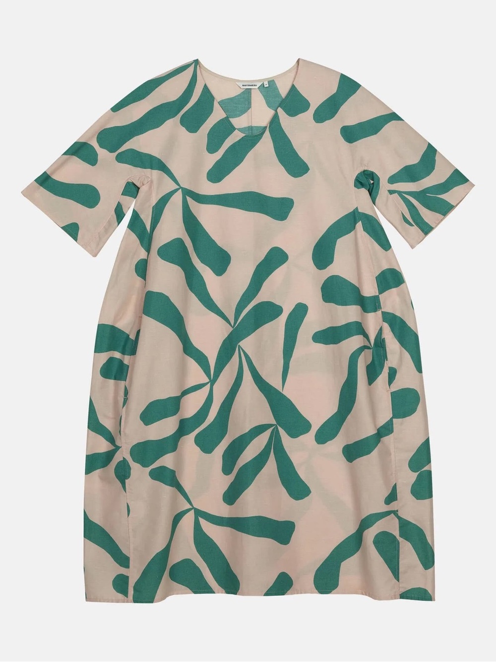 Marimekko SS 2022 Agnete Floretti Cotton Linen Blend Printed Leaf Dress.